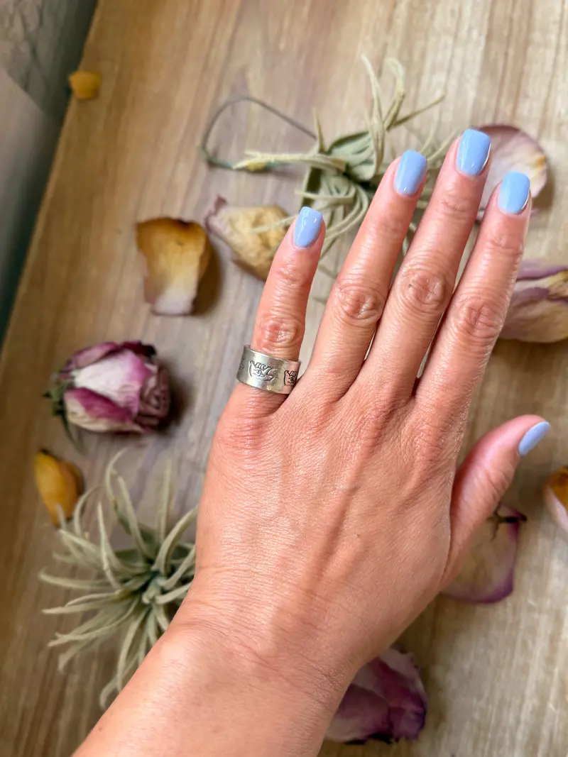 Sterling Silver Hand-Milled Wide Band “Poke The Bear” Stamped Ring – Size 5.5 – Handmade By Artist Jason Ogg 1