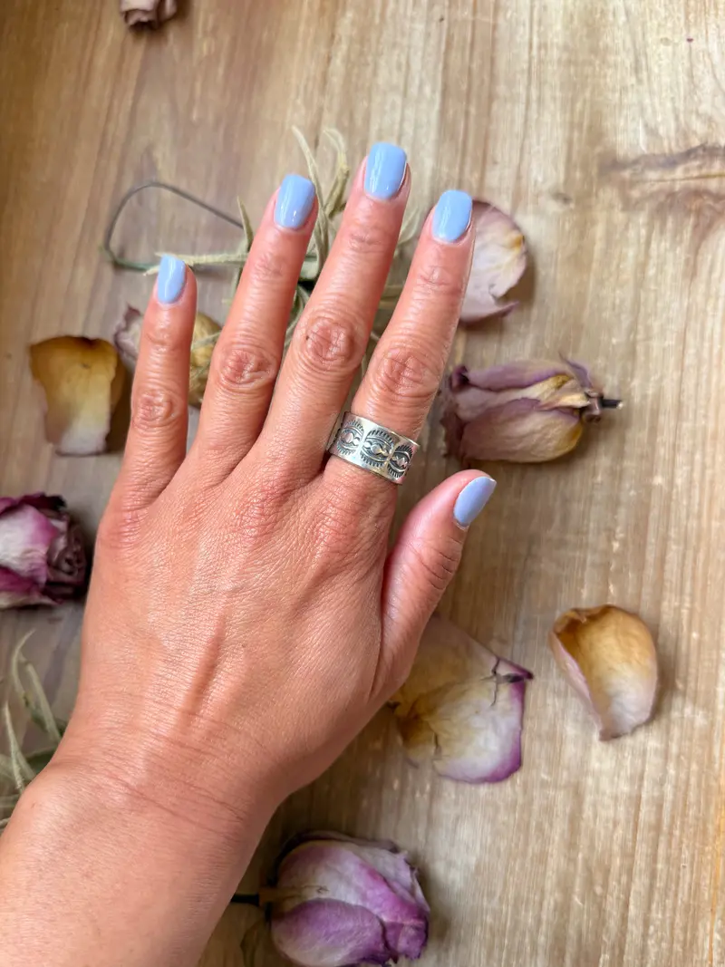 Sterling Silver Hand-Milled Wide Band Sun Ray Stamped Ring – Size 8.5 – Handmade By Artist Jason Ogg 1