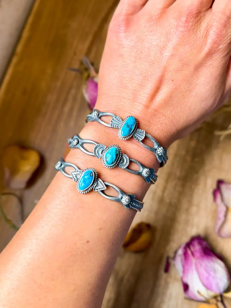 Sterling Silver Kingman Turquoise Cuff Bracelet – Native Made By K. Billah 1