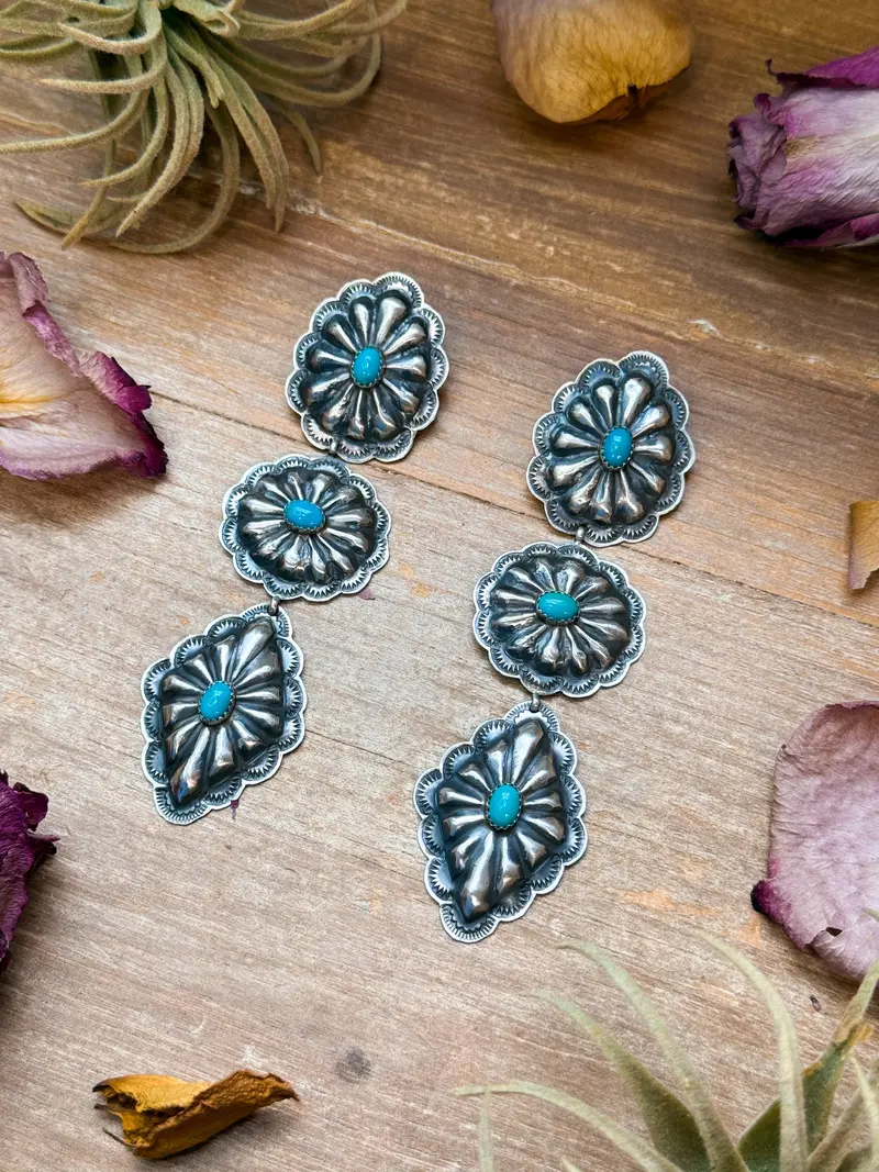 Sterling Silver Kingman Turquoise Dangle Earrings – Native Made By Rita Lee 1