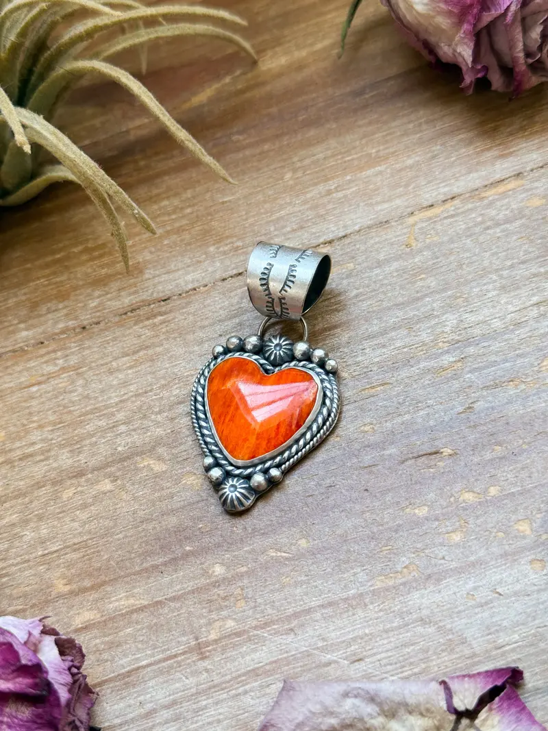 Sterling Silver Orange Spiny Oyster Heart Pendant – Handmade By Artist Shay Pfeiffer 2
