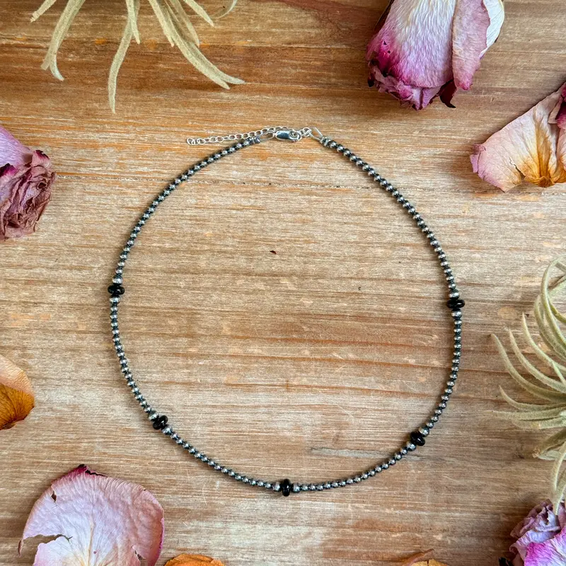 Sterling Silver Pearl & Black Onyx Necklace – 15” 1