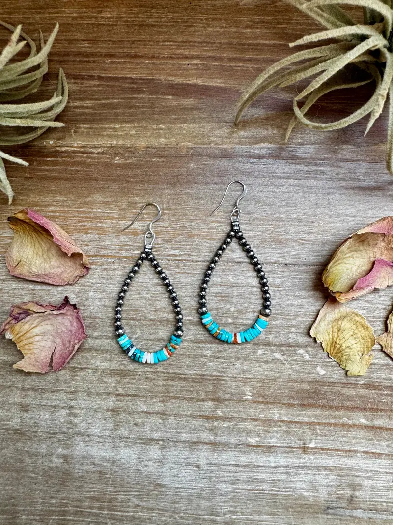 Sterling Silver Pearl & Colorful Heishi Drop Earrings 1