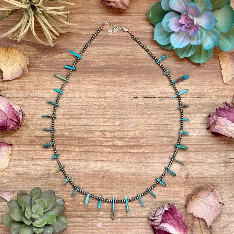 Sterling Silver Pearl & Long Blue Turquoise Necklace – 21” 1