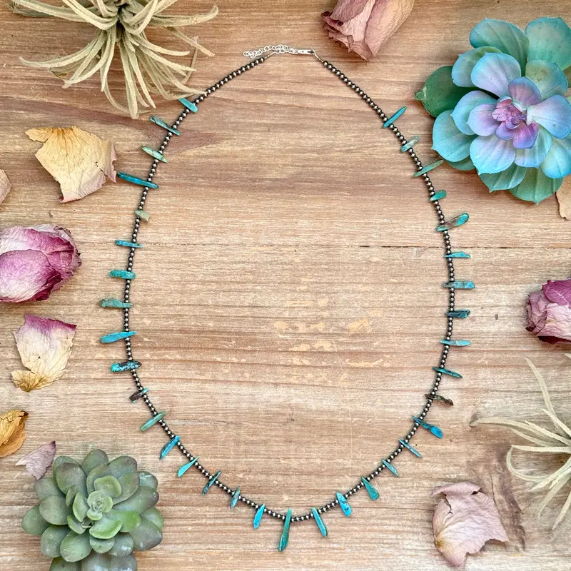 Sterling Silver Pearl & Long Blue Turquoise Necklace – 25” 1