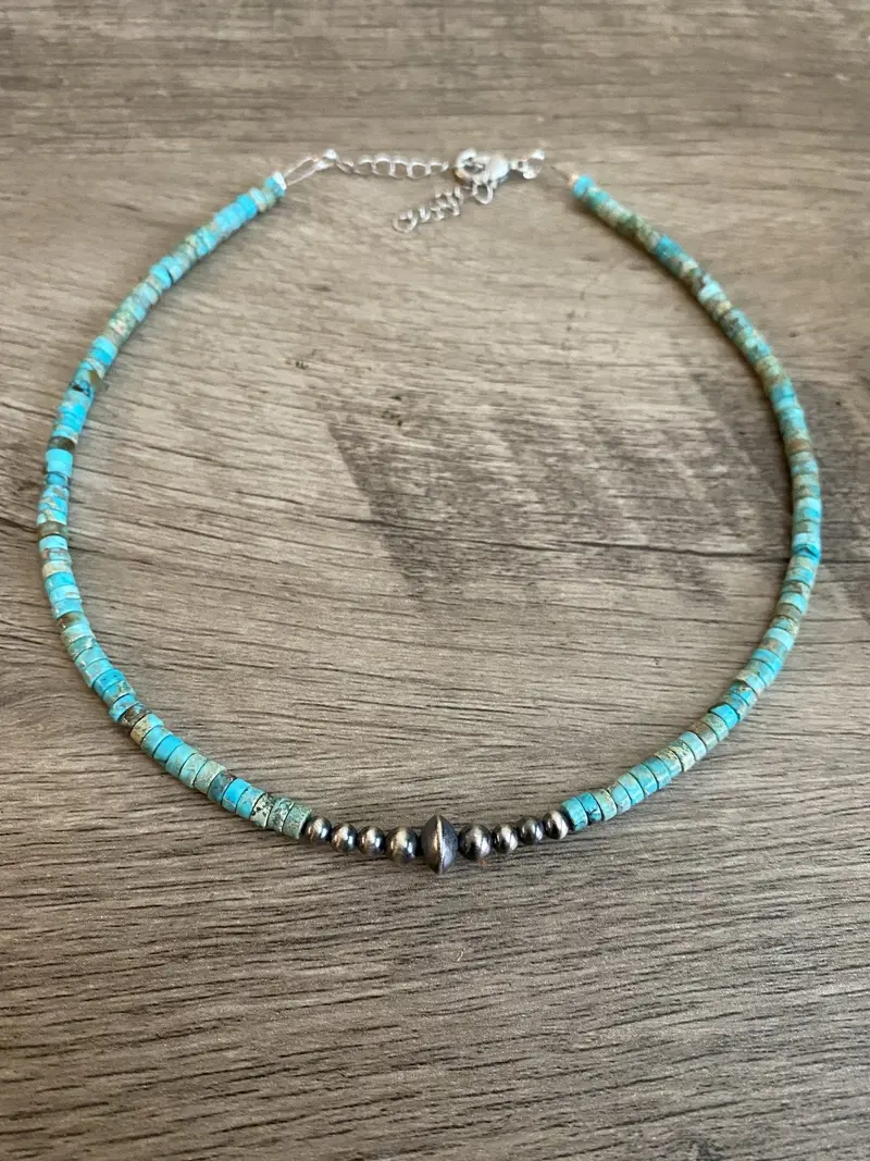 Sterling Silver Pearls And Variscite Turquoise Choker - 14 Inches 1
