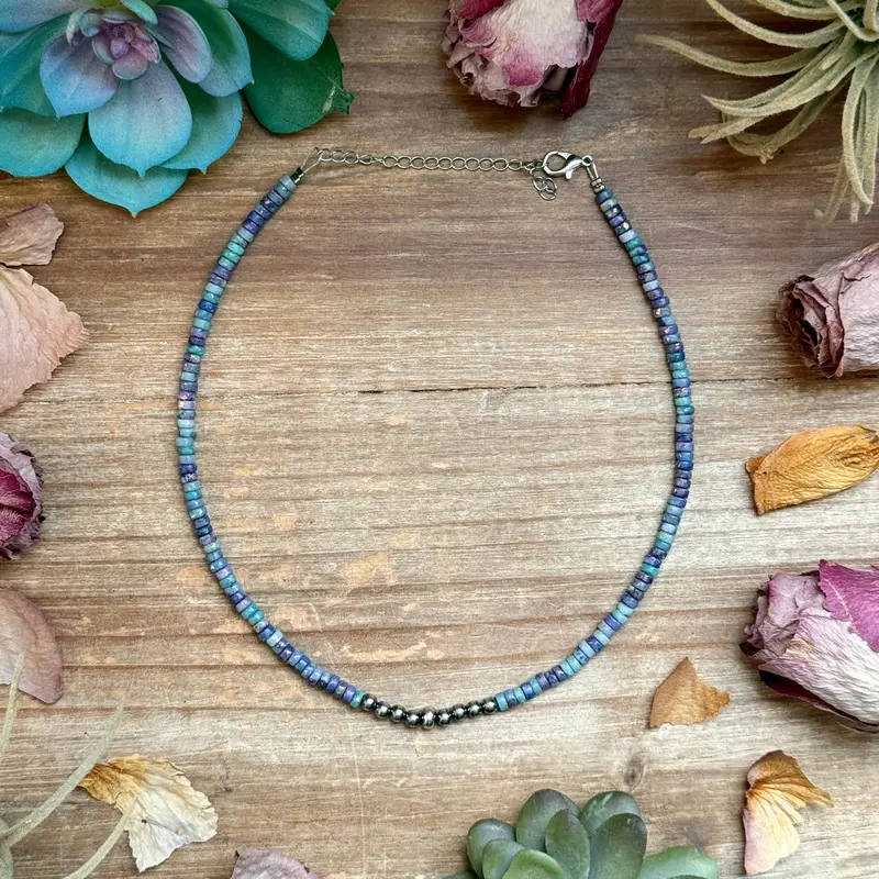 Sterling Silver Pearls Choker And Purple Dolomite Heishi 1