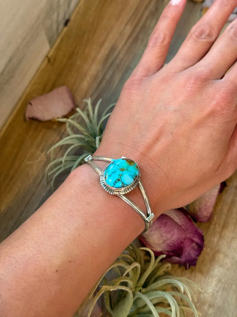 Sterling Silver Turquoise Cuff Bracelet – Small Wrist Friendly 1
