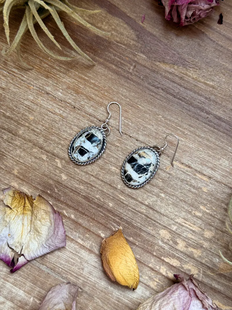 Sterling Silver White Buffalo Dangle Earrings – Handmade By Artist Jason Ogg 2