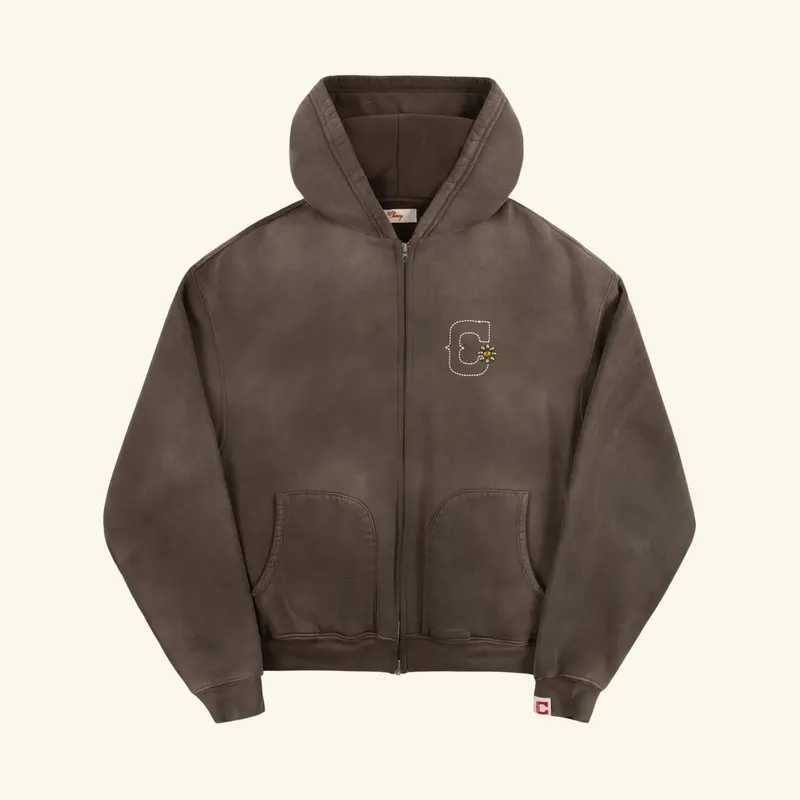 Studded Zip Up Hoodie (Vintage Brown) 1