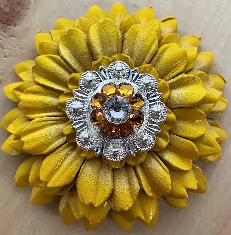 Sunflower With Bright Silver Golden & Clear 1" Concho 1