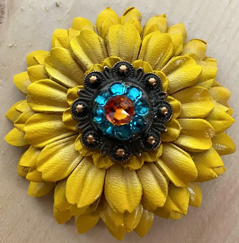 Sunflower With Copper Fire Opal & Teal 1" Concho 1