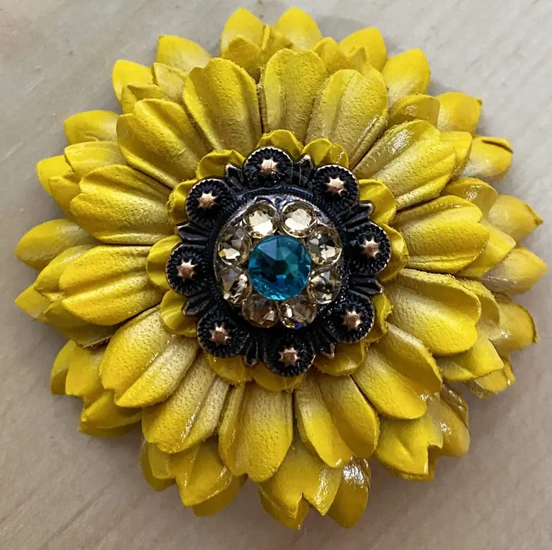 Sunflower With Copper Teal & Champagne 1" Concho 1