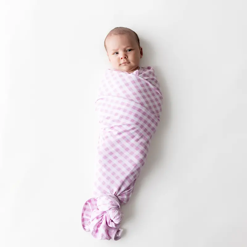 Swaddle Blanket In Gingham Thistle 1