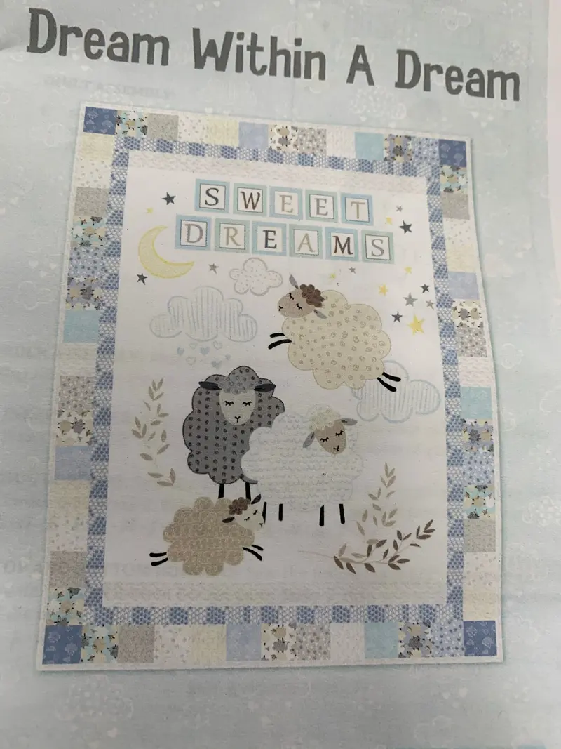 Sweet Dream Panel, Blue Dreamy Sheep Backing. 39 X 51.  Kit Includes Fabric, Backing, Binding, & Pattern. 1