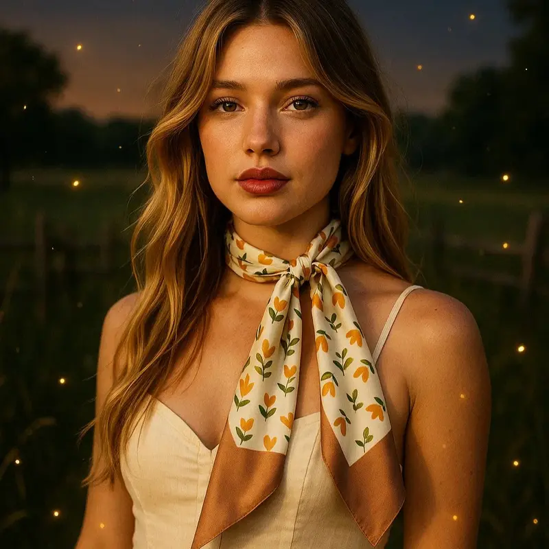 Tan And Cream Western Skinny Mini Wild Rag Scarf / Cowgirl Necktie #Tw103 1