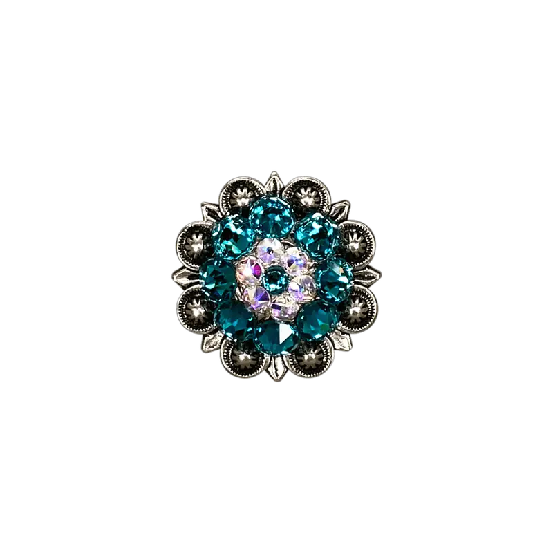 Teal & Ab Antique Silver 1.25" European Crystal Concho 1