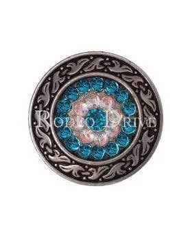 Teal & Ab Antique Silver 1.5" Disc European Crystal Concho 1