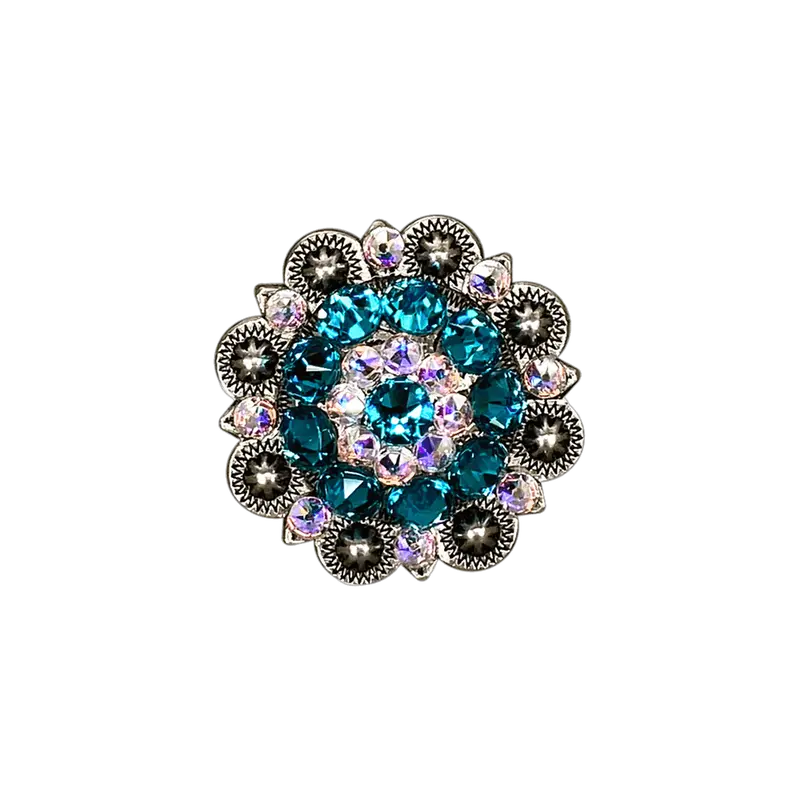 Teal & Ab Antique Silver 1.5" European Crystal Concho 1