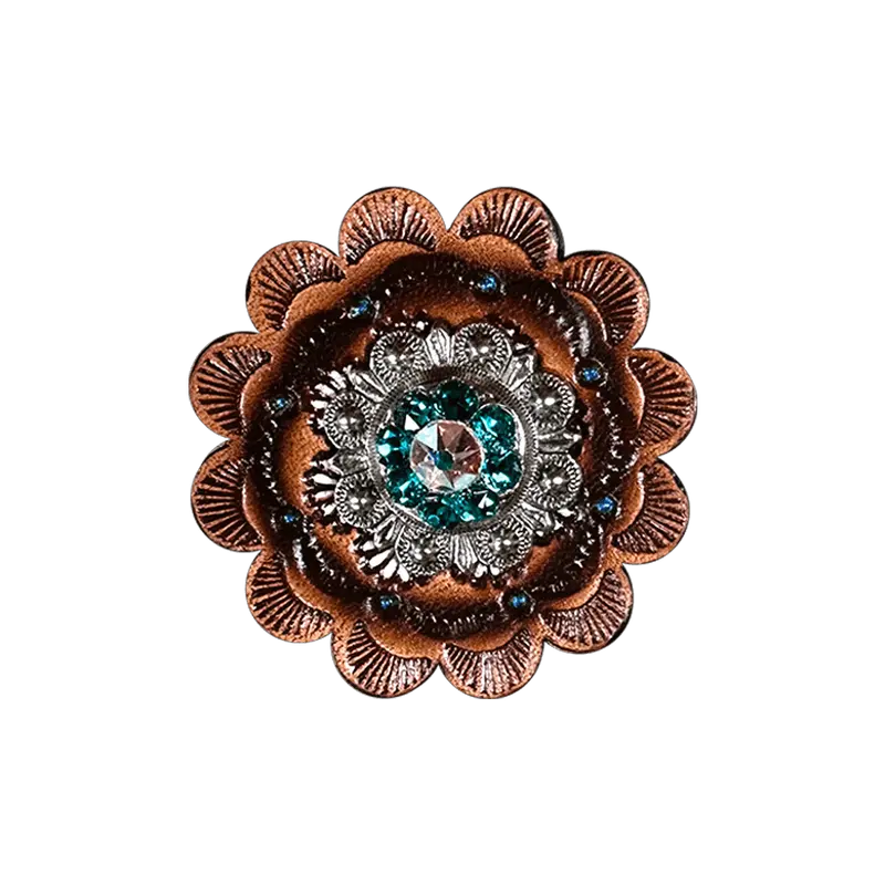 Teal & Ab Antique Silver 1" European Crystal Concho And Leather Rosette 1