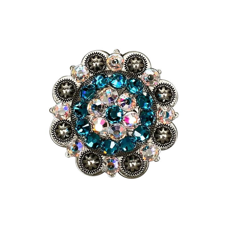 Teal &  Ab Antique Silver 2" European Crystal Concho 1