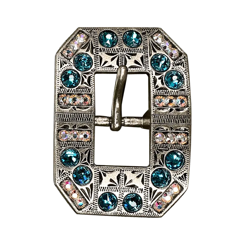 Teal & Ab Antique Silver European Crystal Square Cart Buckle 1