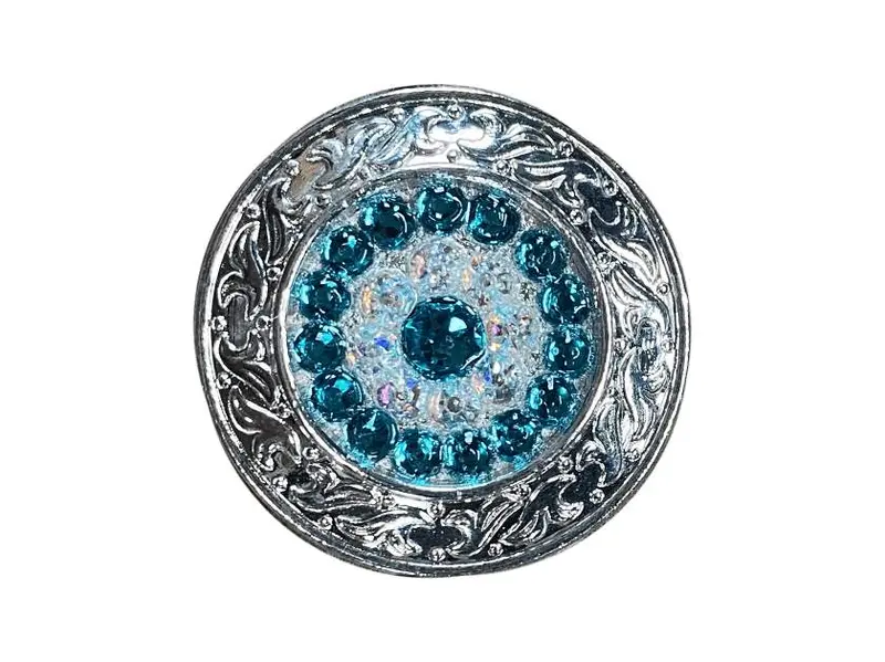 Teal & Ab Bright Silver 1.5" Disc European Crystal Concho 1