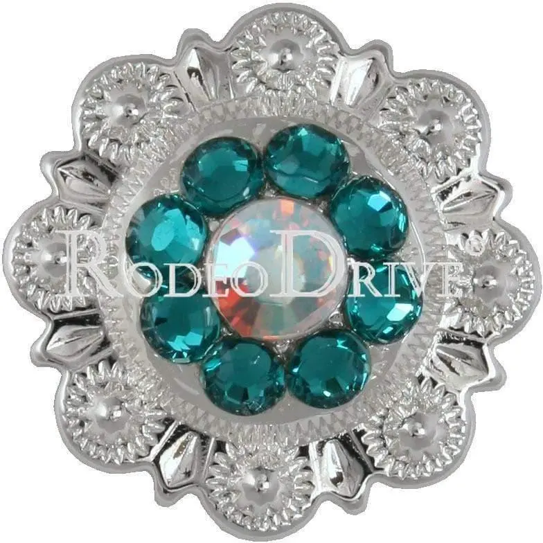 Teal & Ab Bright Silver 1" European Crystal Concho 1