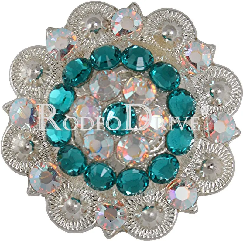 Teal & Ab Bright Silver 2" European Crystal Concho 1