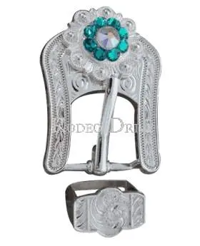 Teal & Ab Bright Silver European Crystal Buckle Keeper Set 1