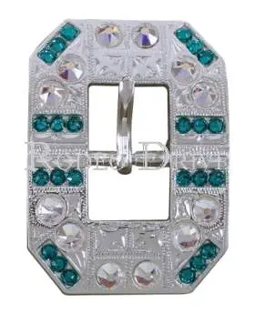 Teal & Ab Bright Silver European Crystal Square Cart Buckle 1
