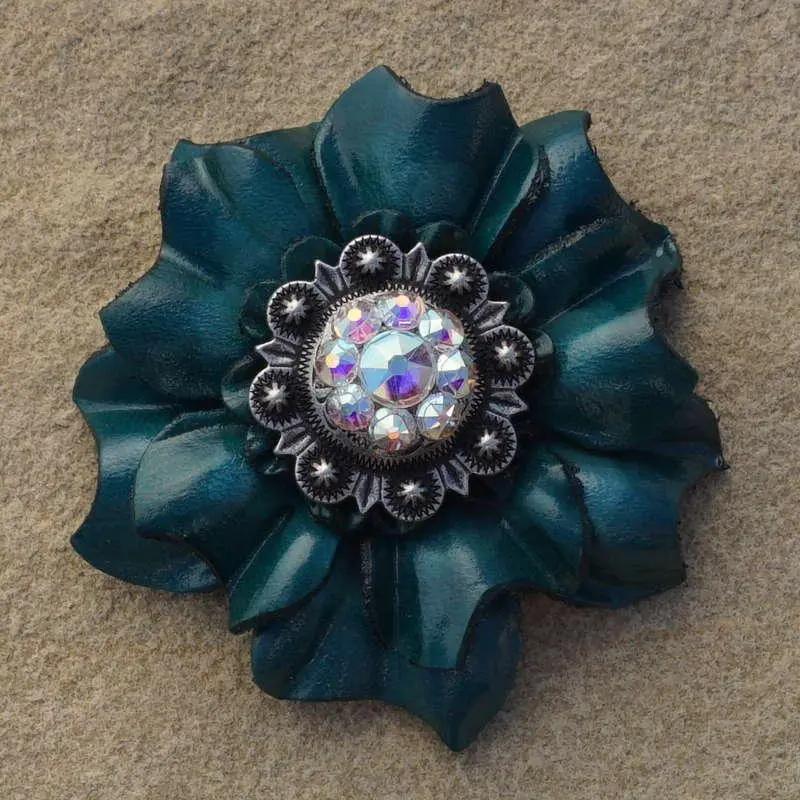 Teal Carnation Flower With Antique Silver Ab 1" Concho 1