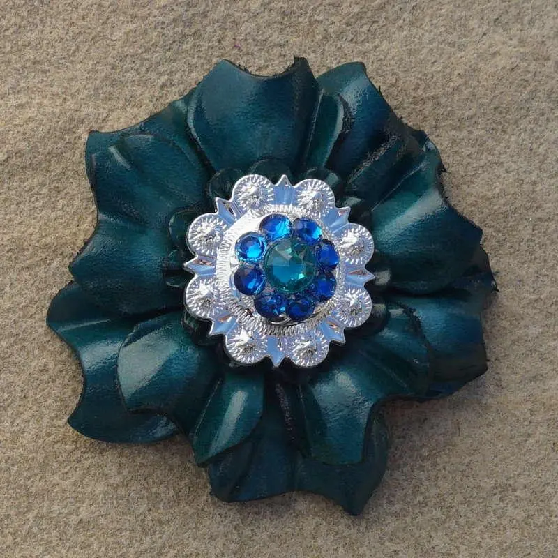 Teal Carnation Flower With Bright Silver Teal And Capri 1" Concho 1