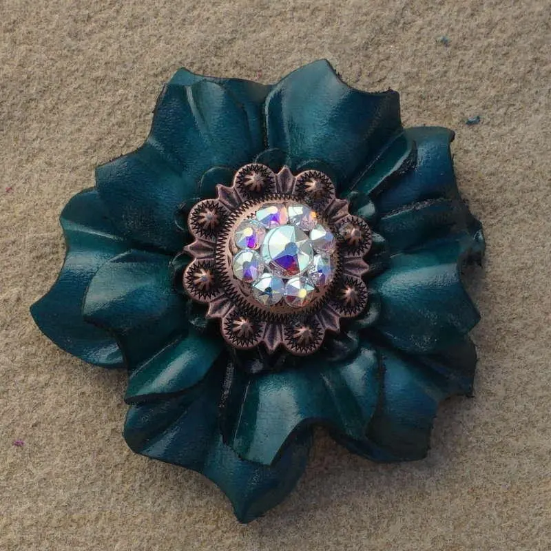 Teal Carnation Flower With Copper Ab 1" Concho 1