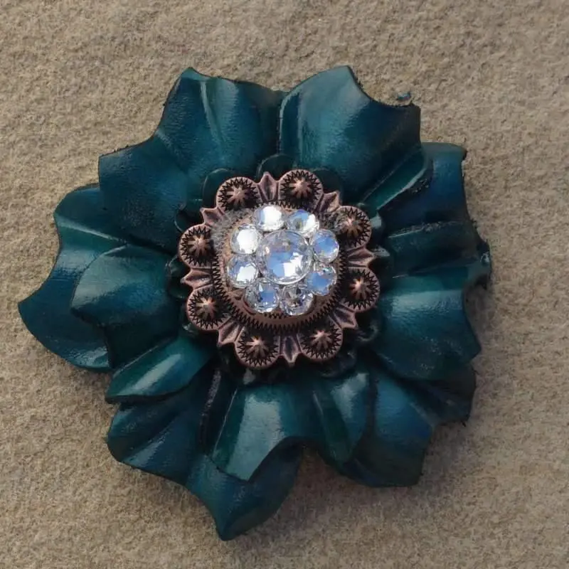 Teal Carnation Flower With Copper Clear 1" Concho 1