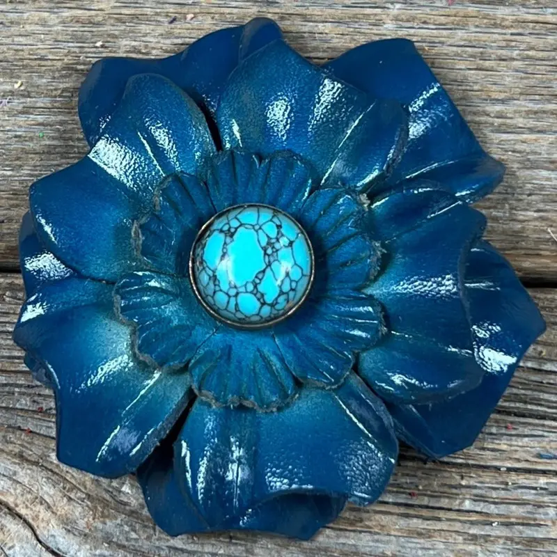 Teal Carnation Flower With Round Turquoise Cabochon 1