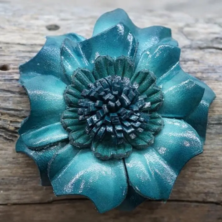 Teal Carnation Leather Flower 1