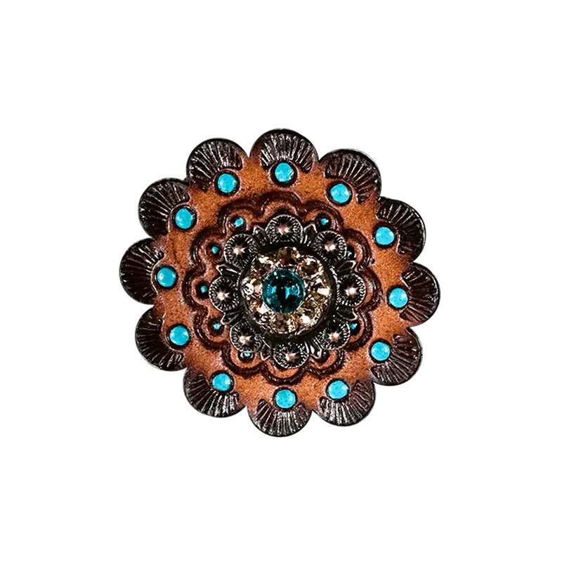 Teal & Champagne Copper 1" European Crystal Concho And Leather Rosette 1