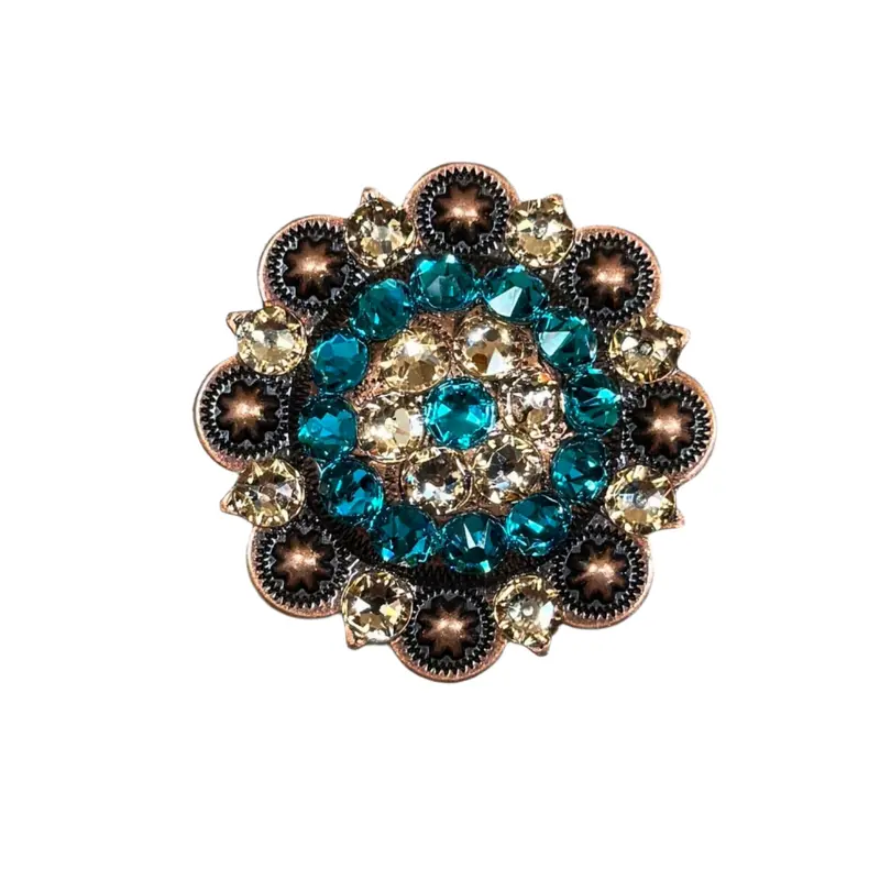 Teal & Champagne Copper 2" European Crystal Concho 1