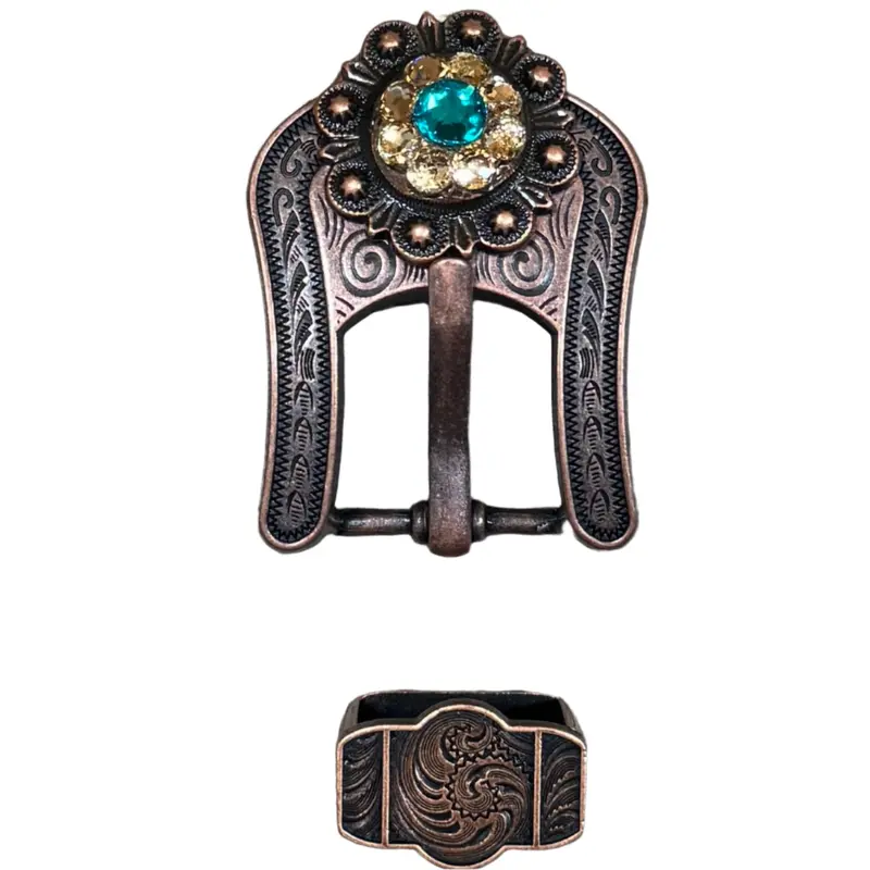 Teal & Champagne Copper European Crystal Buckle Keeper Set 1