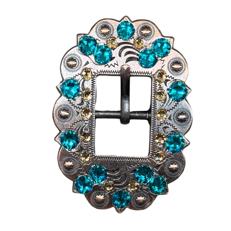 Teal & Champagne Copper European Crystal Cart Buckle 1