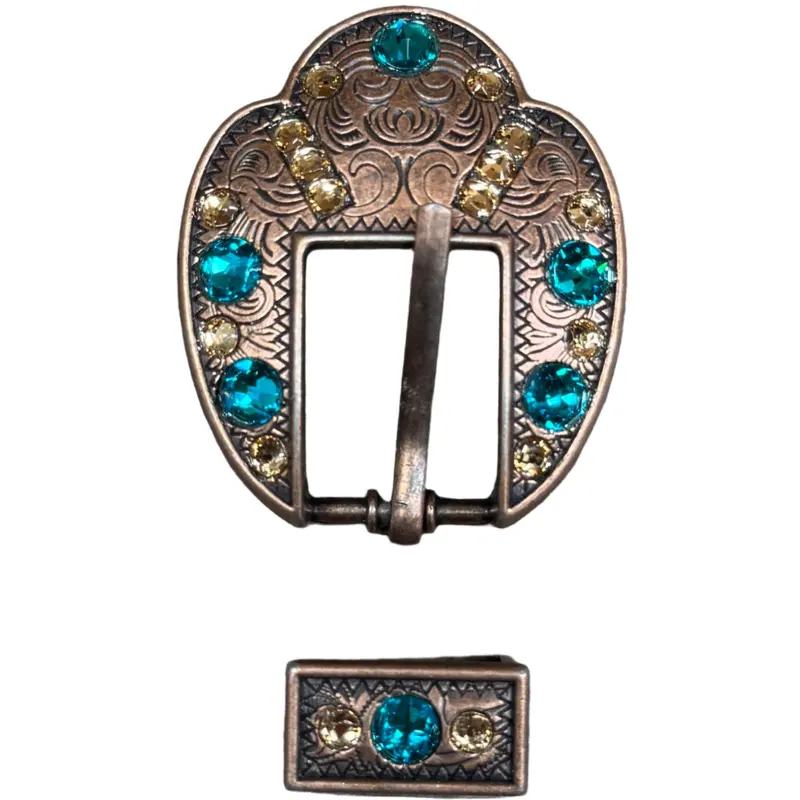 Teal & Champagne Copper European Crystal Fancy Buckle 1