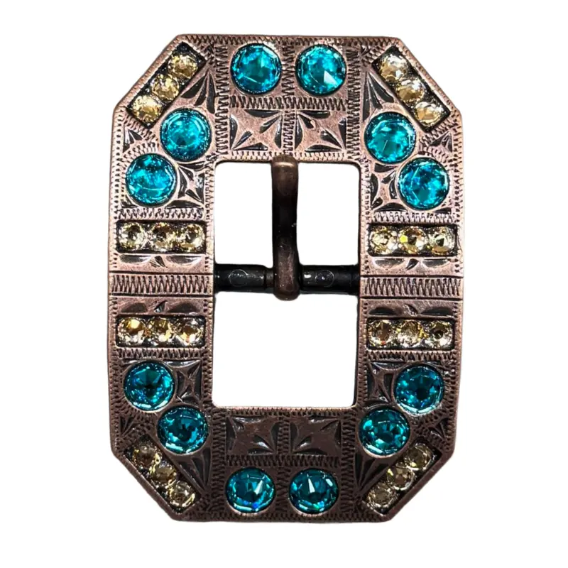 Teal & Champagne Copper European Crystal Square Cart Buckle 1