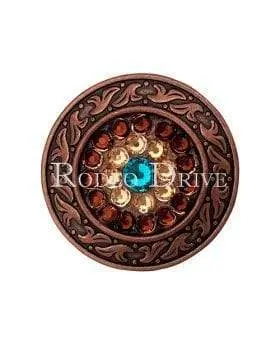Teal Champagne & Topaz Copper 1.5" Disc European Crystal Concho 1