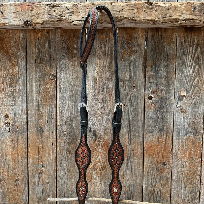 Teal Diamond Scalloped One Ear Headstall / Bridle #24375 1