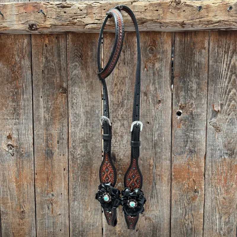 Teal Diamond Turquoise And Clear One Ear - Breastcollar Tack Set #Oebc452 2