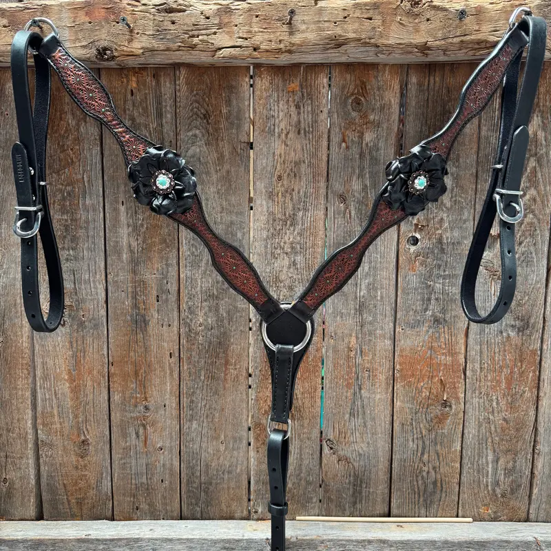 Teal Diamond Turquoise And Clear One Ear - Breastcollar Tack Set #Oebc452 3