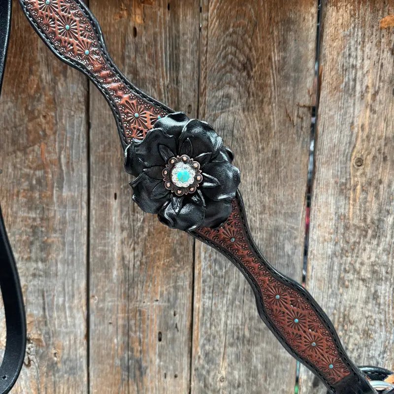 Teal Diamond Turquoise And Clear One Ear - Breastcollar Tack Set #Oebc452 3