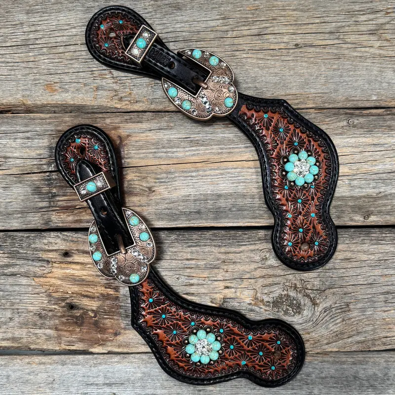 Teal Dot Diamond Copper Turquoise, Clear Spur Straps #Ss136 1