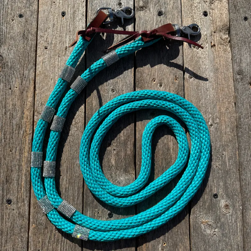 Teal Nylon Barrel Racing Reins With Rhinestones #Bnr109 1